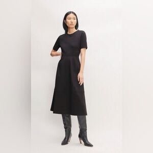 Everlane The Dream Short-Sleeve Dress Black Midi Length Organic Cotton NWT Sz S
